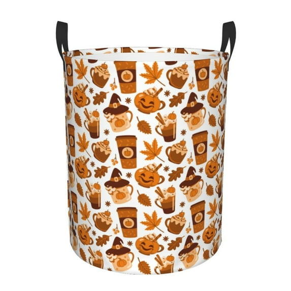 Picia Pumpkin Witch Hat Coffee Pattern Large Laundry Basket, Waterproof, Freestanding Laundry Hamper, Collapsible Tall Clothes Hamper with Extended Handles-