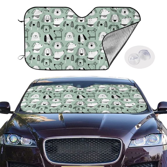 Picia Puppy Curved Windshield Sunshade Accordion Folding Style Auto Shade for Car Truck SUV Van Blocks UV Ray Sun Visor Protector -