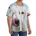 thumbnail image 1 of Picia Puppy Licks Nose Men's Linen Shirts Short Sleeve Cuban Beach Shirts Casual Shirts Button Down Shirt for Men Beach Summer Wedding Shirt-XX-Large, 1 of 7
