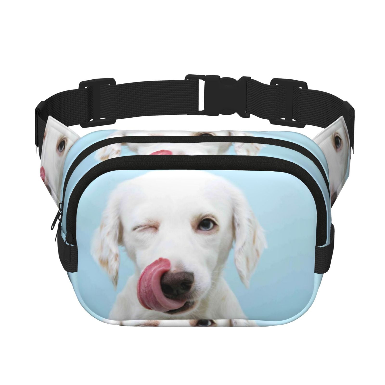 Picia Puppy Licks Nose Print Square Double-Layer Waist Bag Mini Adjustable Waist Belt Bag Exercise Running Travel Hiking