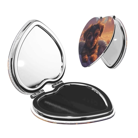 Picia Puppy Lying On A Cloud for Compact Vanity Mirror , Travel Makeup Mirror , Portable Magnifying Cosmetic Mirror for Daily, Work, Business-Heart Shape