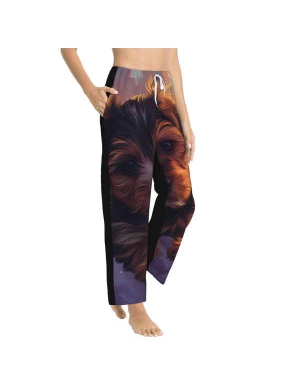 Puppy Lying On A Cloud Womens Soft Woven Cotton Elastic Waistband Sleep Pajama Pant Lounge Sleep Pant With Pockets And Drawstring-Small