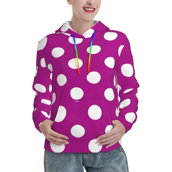 Picia Purlpe And White Polka Dot Pattern Casual Women's Hoodie, Hooded Sweatshirt with Kangaroo Pocket, Comfortable Pullover with Eye-catching Drawstrings-Large