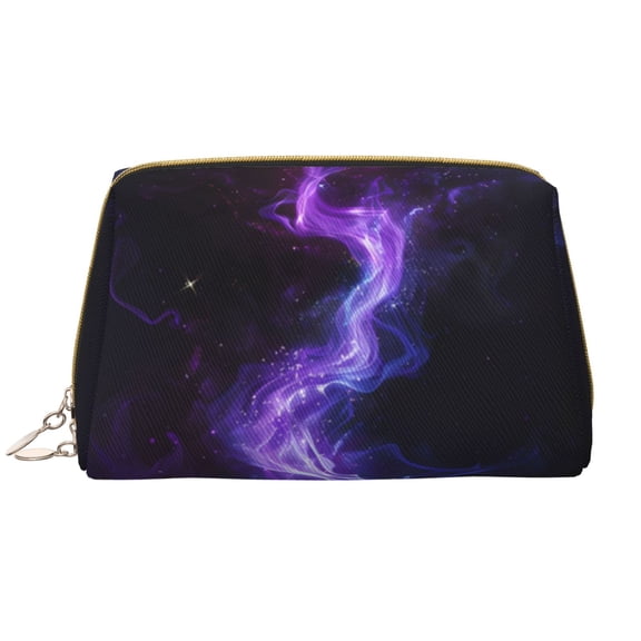 Picia Purple And Blue Nebula Print Leather Makeup Bag Make Up Bag Travel Toiletry Bag for Her Girlfriend Teacher Teen Girl Gifts