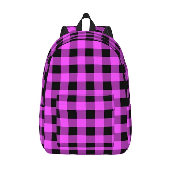 Picia Purple Black Buffalo Plaid Printed Canvas Daypack - Stylish and Durable Vintage Compact Backpack - Class, Work, Travel, or Laptop Bookbag,Organized Compartments-Medium