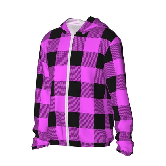 Picia Purple Black Buffalo Plaid Women's Men's UPF 50+ Sun Protection Hoodie Shirt Long Sleeve SPF Fishing Outdoor UV Hiking Lightweight Shirts-Small