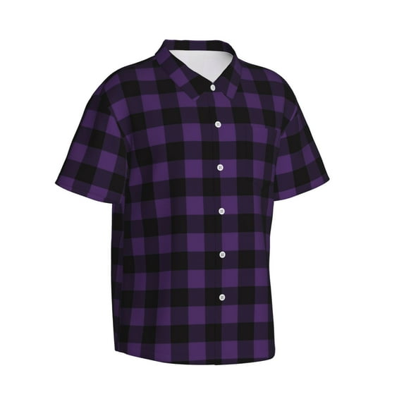 Picia Purple Black Plaid Gentle Cotton Regular Fit Short Sleeve Casual Hawaiian Shirt for Men-Medium