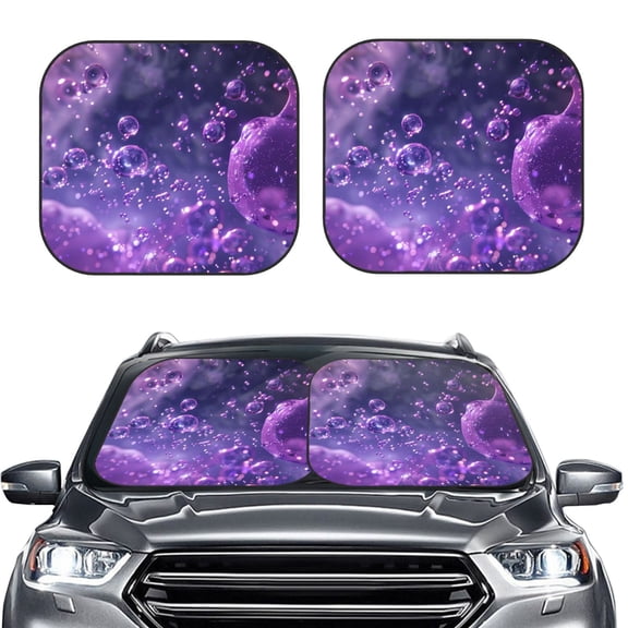 Picia Purple Bubble Abstract Art 2 Piece Car Windshield Sun Shade Foldable | Foldable Sun Shield for Front Window Blocks UV Rays and Keeps Your Vehicle Cool-Large