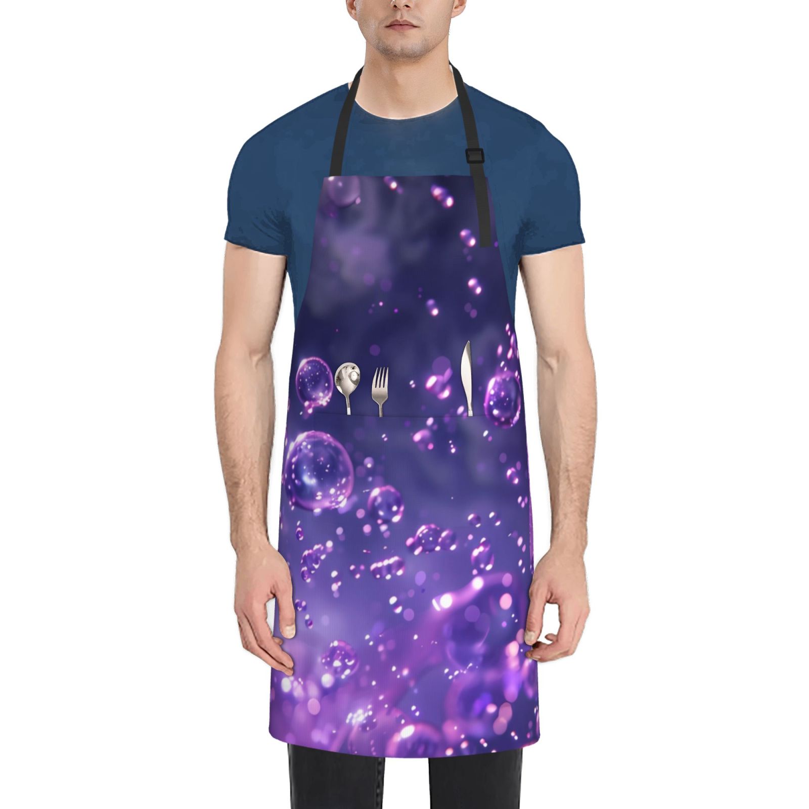 Picia Purple Bubble Abstract Art Waterproof Apron for Unisex Adult - Adjustable Bib Apron with Pockets, Ideal for Cooking, Gardening, Painting, and Household Chores
