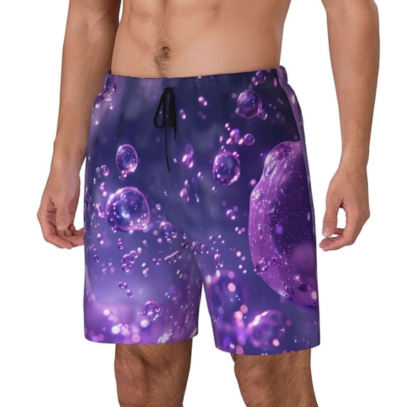 Picia Purple Bubble Abstract Art pattern Mens Swim Trunks with Compression Liner Stretch Beach Shorts Quick Dry with Zipper Pockets No-Chafing Board Shorts-Medium