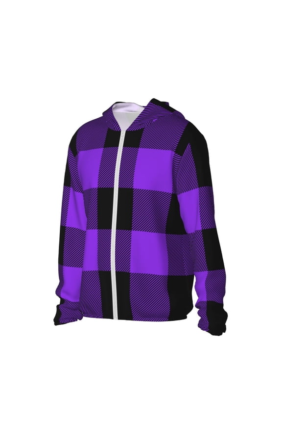 Purple Buffalo Plaid Women's Men's UPF 50+ Sun Protection Hoodie Shirt Long Sleeve SPF Fishing Outdoor UV Hiking Lightweight Shirts-XX-Large