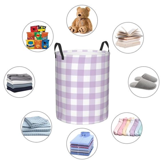 Picia Purple Checkboard Large Laundry Basket, Waterproof, Freestanding Laundry Hamper, Collapsible Tall Clothes Hamper with Extended Handles-Medium