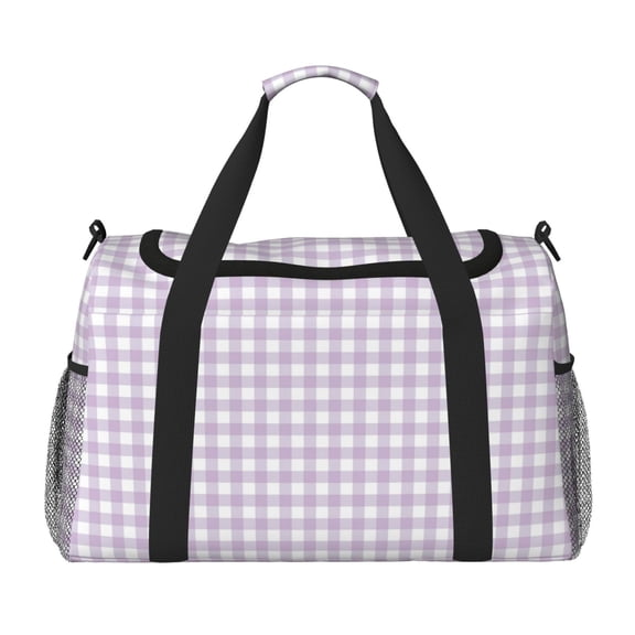 Picia Purple Checkboard Print Travel Duffle Bag,Weekender Bags for Women with Shoe Compartment, Gym Duffel Bag with Wet Pocket, Hospital Bags for Labor and Delivery