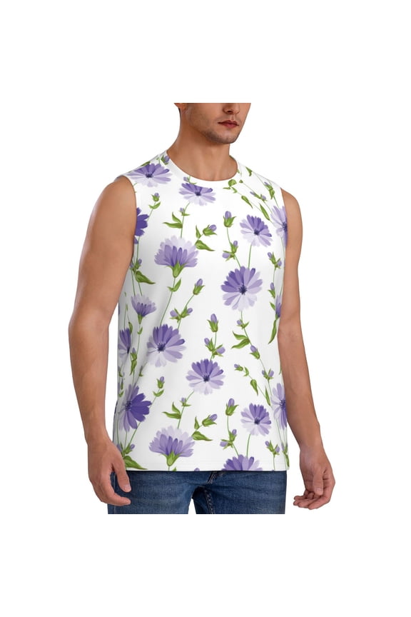 Purple Chicory mens Cotton Tank Undershirts , Moisture-wicking Ribbed Tanks, Lightweight Cotton Tank Undershirts-Small