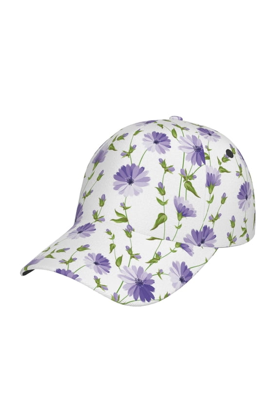 Purple Chicory pattern Trucker Low Profile Hat Men Women Baseball Cap Dad Hat Adjustable Unconstructed Plain Cap