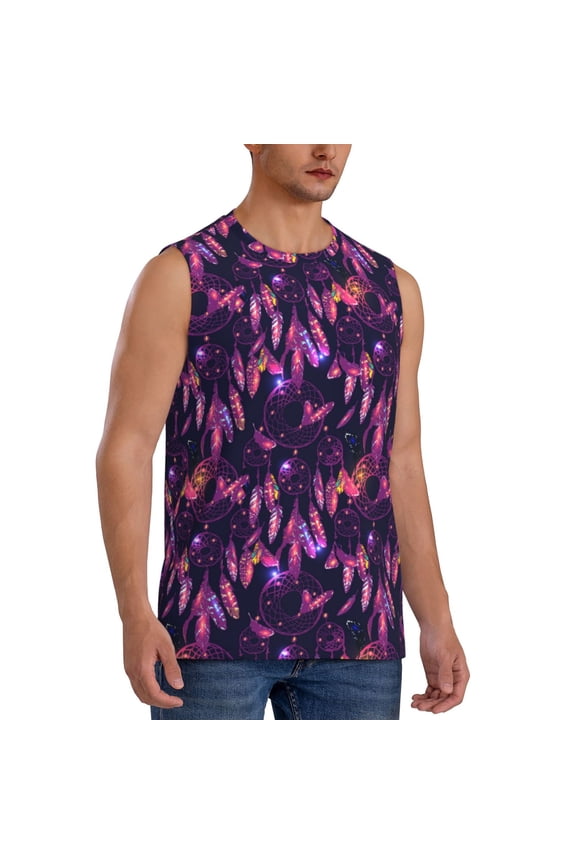 Purple Dreamcatcher mens Cotton Tank Undershirts , Moisture-wicking Ribbed Tanks, Lightweight Cotton Tank Undershirts-Medium