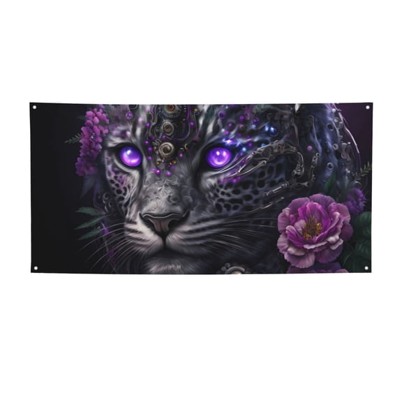 Picia Purple-Eyed Floral Leopard Pattern Party Banner, Festive Decoration, Holiday Banner, Celebration Decor, Event Banner, Reusable Party Banner-Small