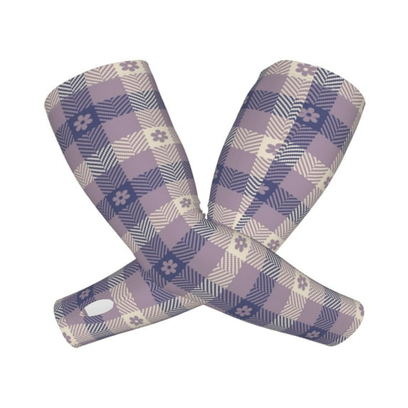 Picia Purple Floral Gingham Check Plaid Arm Sleeves for Men and Women - Tattoo Cover Up UPF 50+ Cooling Sports Sleeve for Basketball Golf Football-One Size