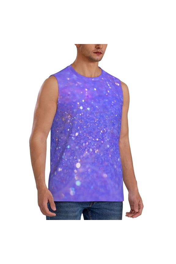 Purple Glitter mens Cotton Tank Undershirts , Moisture-wicking Ribbed Tanks, Lightweight Cotton Tank Undershirts-X-Large