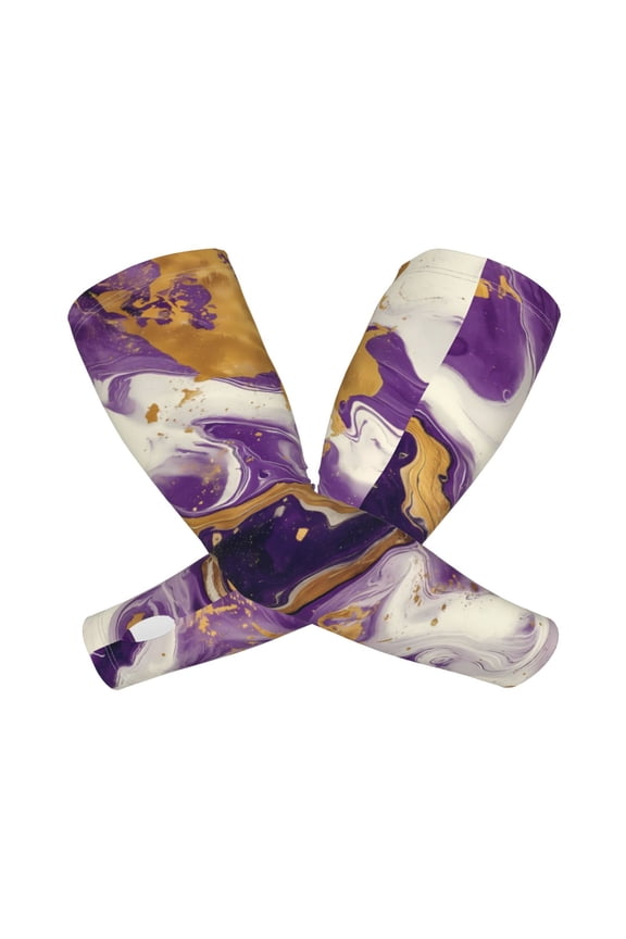 Purple Gold Marble Swirls Arm Sleeves for Men and Women - Tattoo Cover Up UPF 50+ Cooling Sports Sleeve for Basketball Golf Football-One Size