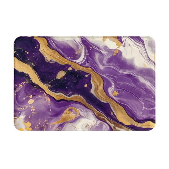 Picia Purple Gold Marble Swirls Pattern Flannel Doormat 16x24 Inch Non-Slip Indoor Mat, Absorbent & Quick-Dry Rug for Entryway, Bathroom, Kitchen, and Bedroom, Machine Washable