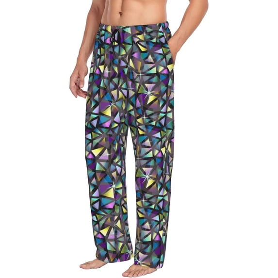 Picia Purple-Gold Triangles Mens Soft Woven Cotton Elastic Waistband Sleep Pajama Pant Lounge Sleep Pant With Pockets And Drawstring-Medium