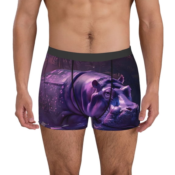 Picia Purple Hippo In Water Pattern Men’s Boxer Briefs – Soft & Breathable Underwear, Stretchy & Comfortable Fit, Supportive Pouch Design, Moisture-Wicking-Large
