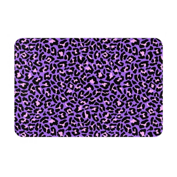 Picia Purple Leopard Pattern Flannel Doormat 16x24 Inch Non-Slip Indoor Mat, Absorbent & Quick-Dry Rug for Entryway, Bathroom, Kitchen, and Bedroom, Machine Washable