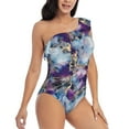 thumbnail image 1 of Picia Purple Marble Texture Pattern Women's One Piece Swimsuits,One Shoulder Swimwear Asymmetric ,Ruffle Monokinis Bathing Suits,High Waisted Flattering Bathing Suits-Large, 1 of 8