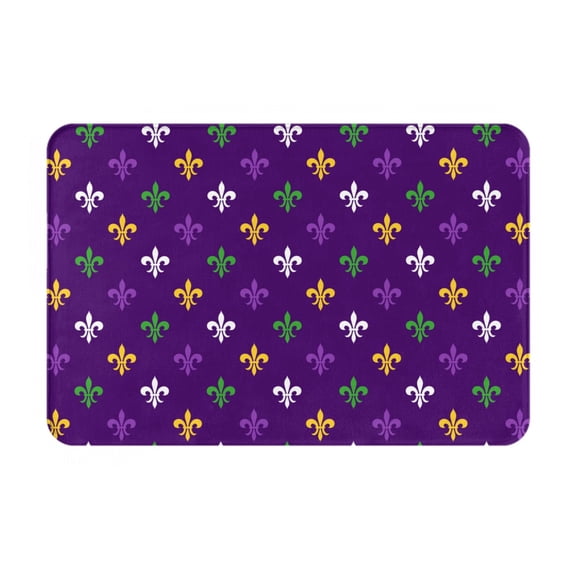 Picia Purple Mardi Gras Pattern Flannel Doormat 16x24 Inch Non-Slip Indoor Mat, Absorbent & Quick-Dry Rug for Entryway, Bathroom, Kitchen, and Bedroom, Machine Washable