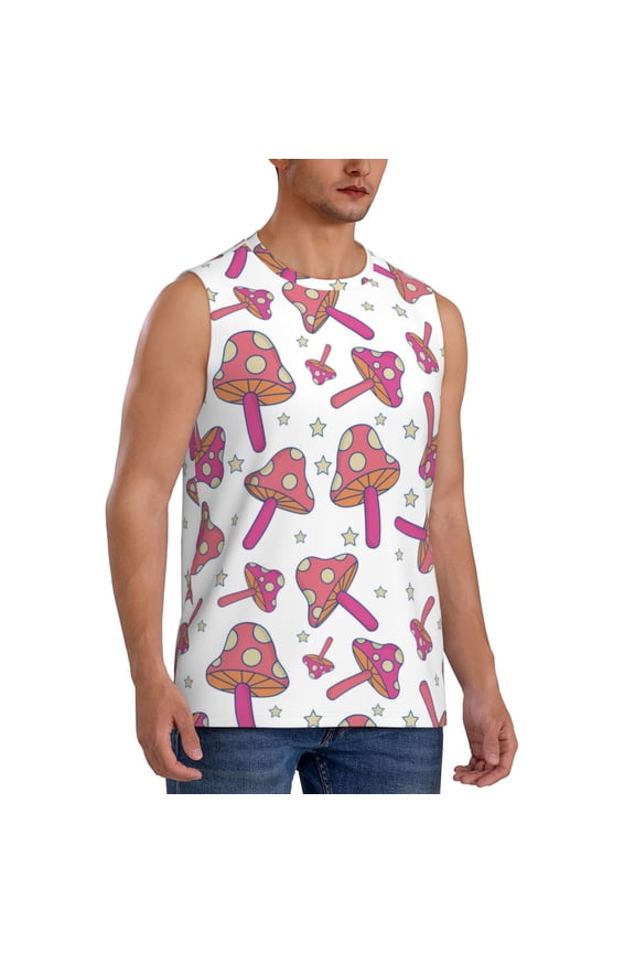 Purple Mushroom mens Cotton Tank Undershirts , Moisture-wicking Ribbed Tanks, Lightweight Cotton Tank Undershirts-XX-Large