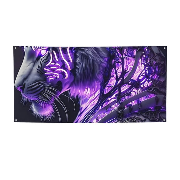Picia Purple Pattern White Tiger Pattern Party Banner, Festive Decoration, Holiday Banner, Celebration Decor, Event Banner, Reusable Party Banner-Small