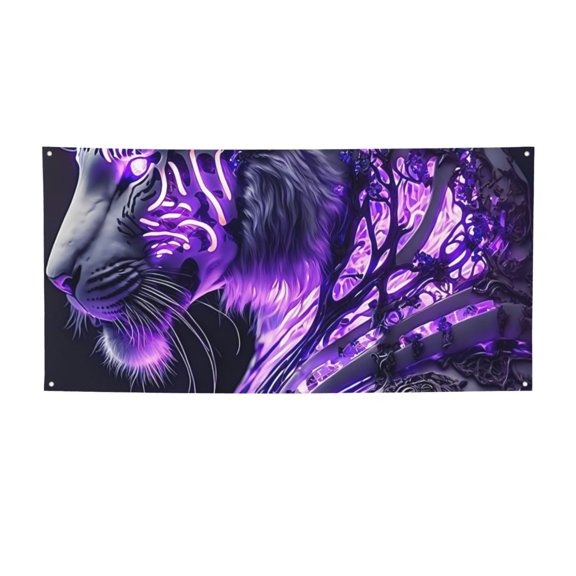 Picia Purple Pattern White Tiger Pattern Party Banner, Festive Decoration, Holiday Banner, Celebration Decor, Event Banner, Reusable Party Banner-Medium