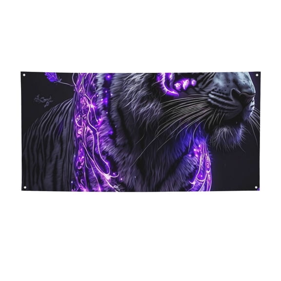 Picia Purple Plant White Tiger Pattern Party Banner, Festive Decoration, Holiday Banner, Celebration Decor, Event Banner, Reusable Party Banner-Medium