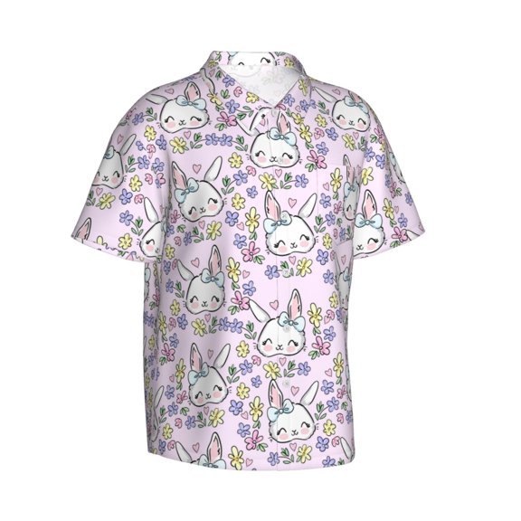 Picia Purple Rabbit Gentle Cotton Regular Fit Short Sleeve Casual Hawaiian Shirt for Men-Large