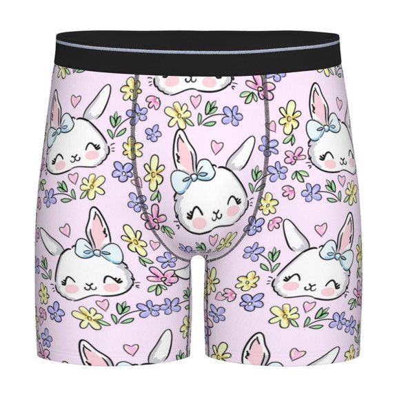 Picia Purple Rabbit Pattern Men's Athletic Long Leg Briefs , Performance Stretch Underwear，Moisture-Wicking