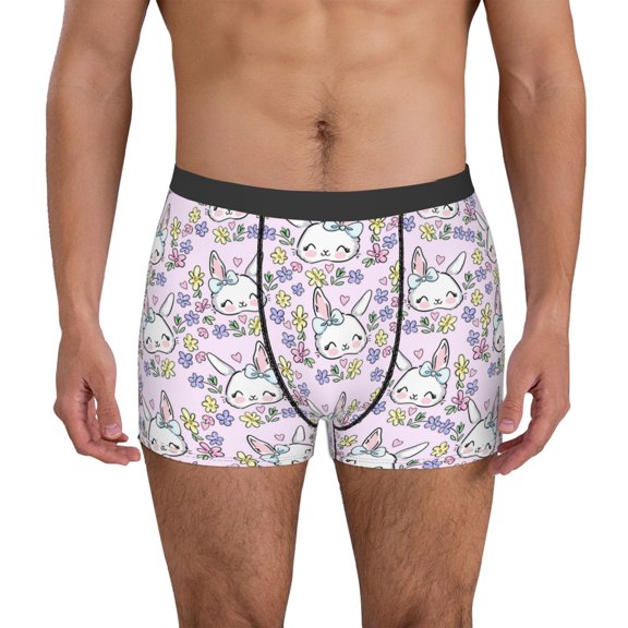 Picia Purple Rabbit Pattern Men’s Boxer Briefs – Soft & Breathable Underwear, Stretchy & Comfortable Fit, Supportive Pouch Design, Moisture-Wicking-X-Large