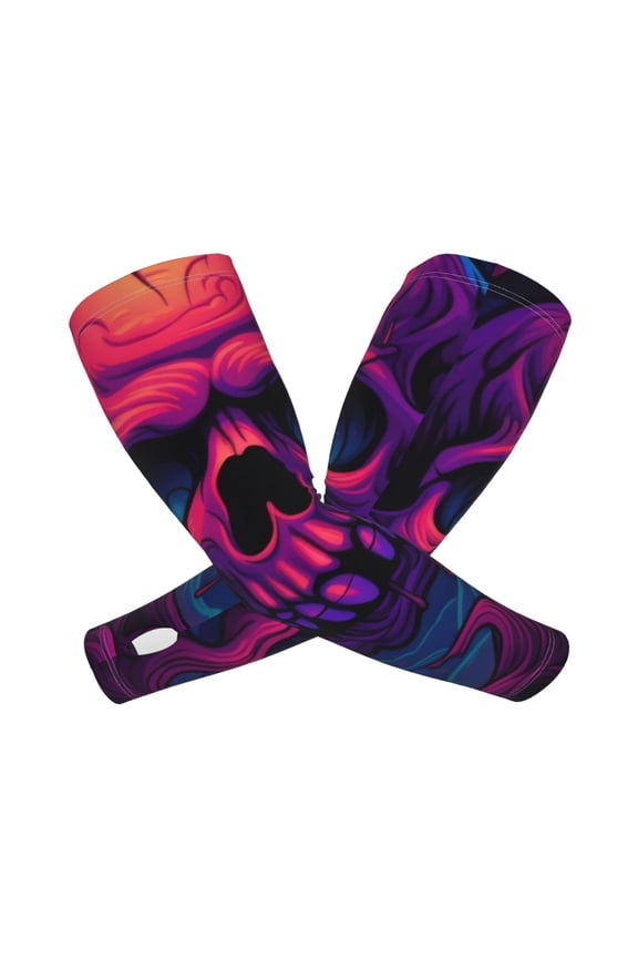 Purple-Red Skull Arm Sleeves for Men and Women - Tattoo Cover Up UPF 50+ Cooling Sports Sleeve for Basketball Golf Football-One Size