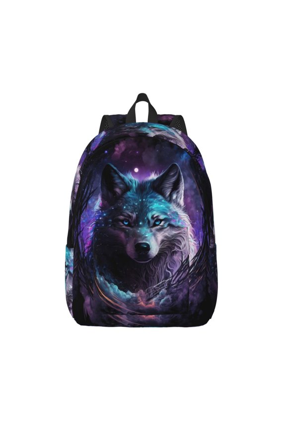 Purple Sky Wolf Printed Canvas Daypack - Stylish and Durable Vintage Compact Backpack - Class, Work, Travel, or Laptop Bookbag,Organized Compartments-Medium
