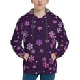 thumbnail image 1 of Picia Purple Snow Flakes Pattern Youth Hoodie - Warm Pullover Sweatshirt with Kangaroo Pocket, Ideal for Boys and Girls-Large, 1 of 6