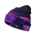 thumbnail image 1 of Picia Purple Starry Sky Antelope Pattern Knitted Beanie Hat for Men and Women , Unisex Winter Warm Stretchy Knit Cap Thick Fisherman Beanies Cuffed Plain Skull Caps, 1 of 6