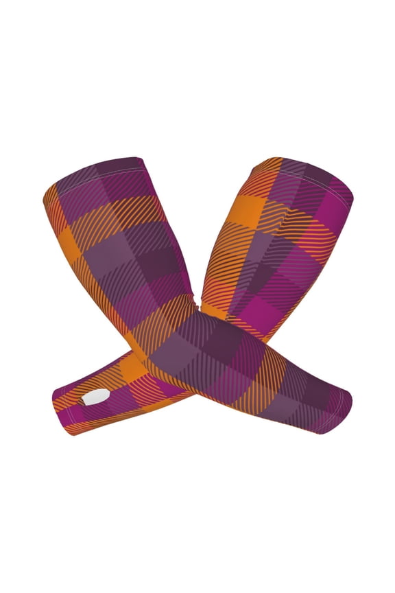 Purple Yellow Buffalo Plaid Arm Sleeves for Men and Women - Tattoo Cover Up UPF 50+ Cooling Sports Sleeve for Basketball Golf Football-One Size