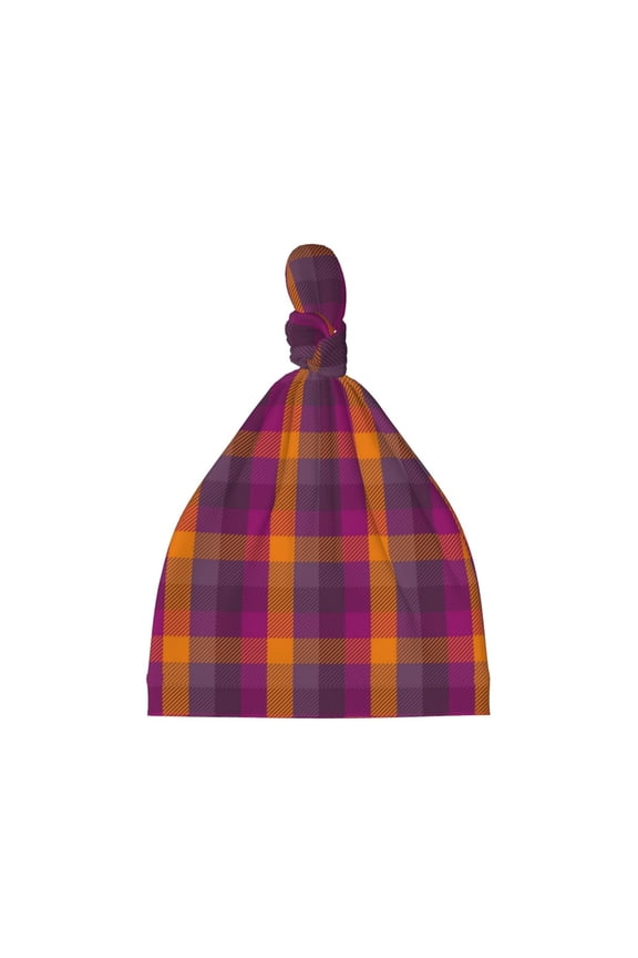 Purple Yellow Buffalo Plaid Printed Preemie Hats for Baby Girls Cotton Premature Knot Hats Newborn Hospital Cap Warm Knot Beanie Nicu for Preemie Girls and Boys
