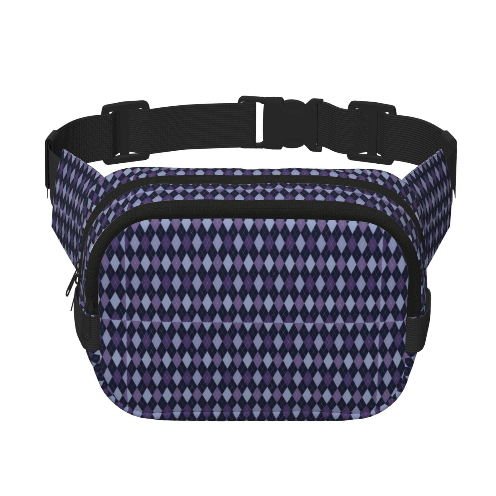 Picia Purple and Blue Squares Print Square Double-Layer Waist Bag Mini Adjustable Waist Belt Bag Exercise Running Travel Hiking