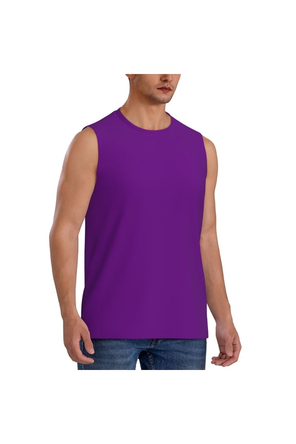 Purple mens Cotton Tank Undershirts , Moisture-wicking Ribbed Tanks, Lightweight Cotton Tank Undershirts-Large