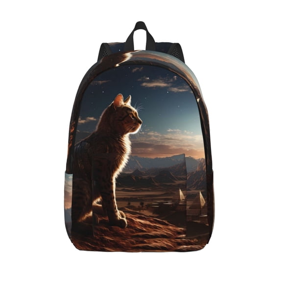 Picia Pyramid Desert Cat Printed Canvas Daypack - Stylish and Durable Vintage Compact Backpack - Class, Work, Travel, or Laptop Bookbag,Organized Compartments-Medium