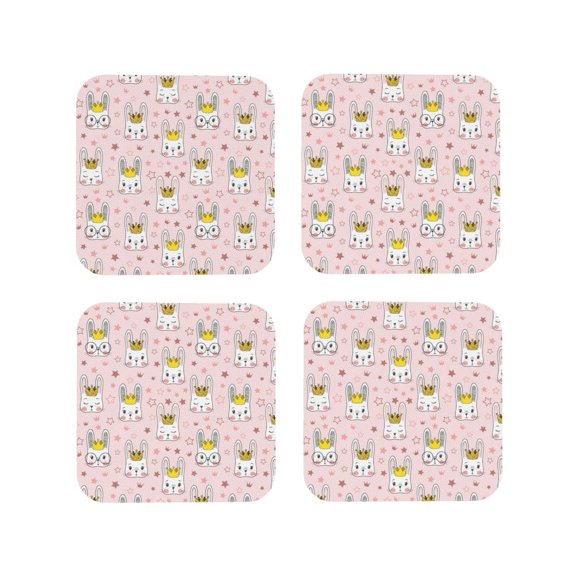 Picia Queen For Rabbit Printed Leather Coasters for Drinks, 4" Drink Coasters Set of 4 for Tabletop Protection, Handmade Luxurious Home Décor and Housewarming Gift -Square
