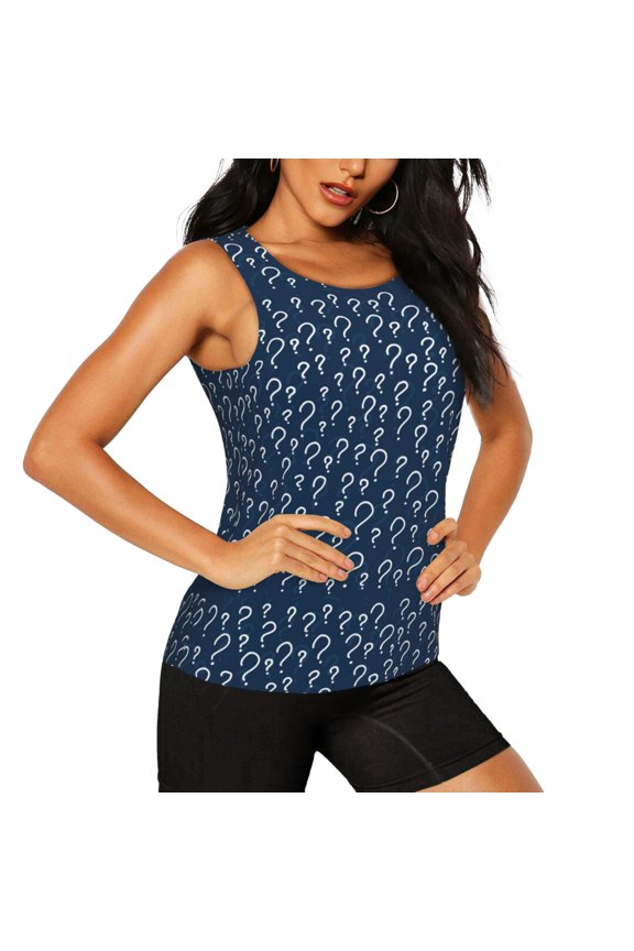 Question Marks Pattern Women's Workout Tank Top,Breathable Activewear,Slim Fit Athletic Top,Versatile Workout Moisture-wicking top-Large