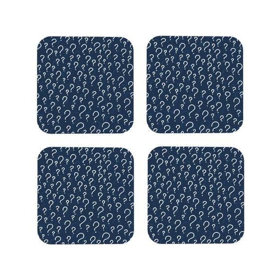 Picia Question Marks Printed Leather Coasters for Drinks, 4" Drink Coasters Set of 4 for Tabletop Protection, Handmade Luxurious Home Décor and Housewarming Gift -Square