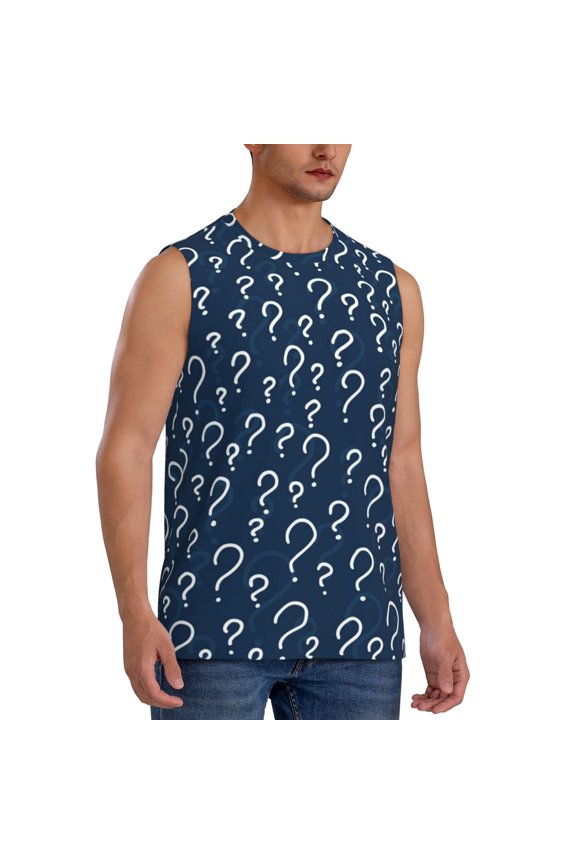 Question Marks mens Cotton Tank Undershirts , Moisture-wicking Ribbed Tanks, Lightweight Cotton Tank Undershirts-Large